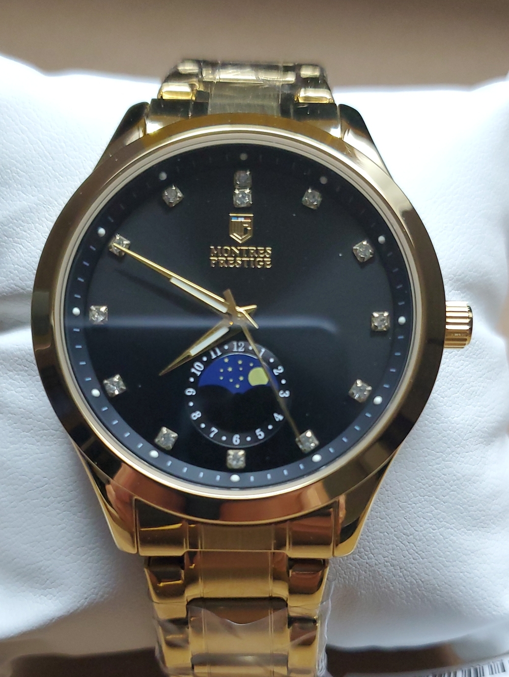 Men's Gold Black Dial Moonphase Dress Watch